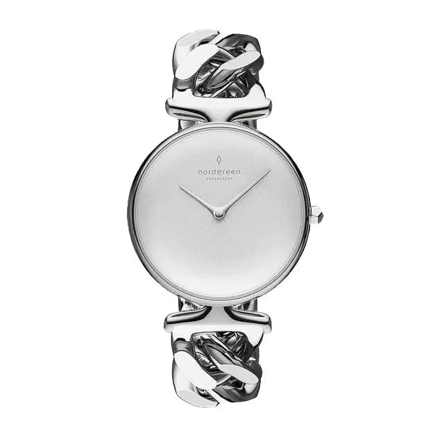 Unika White Dial with Silver Chain Watch Strap fra Nordgreen
