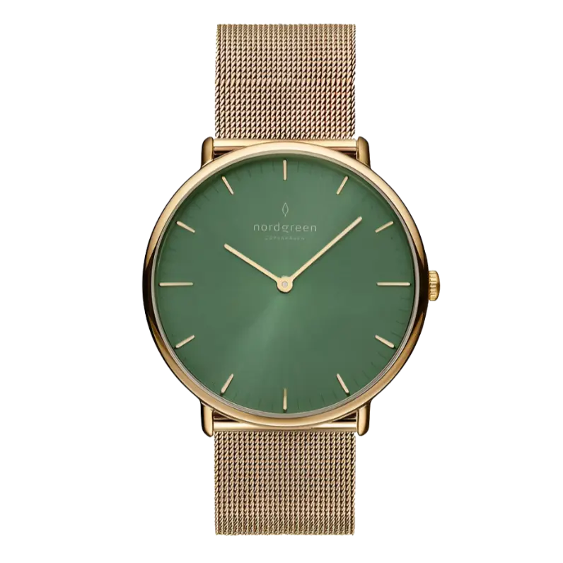 Native Olive Green Dial with Gold Mesh Watch Strap fra Nordgreen