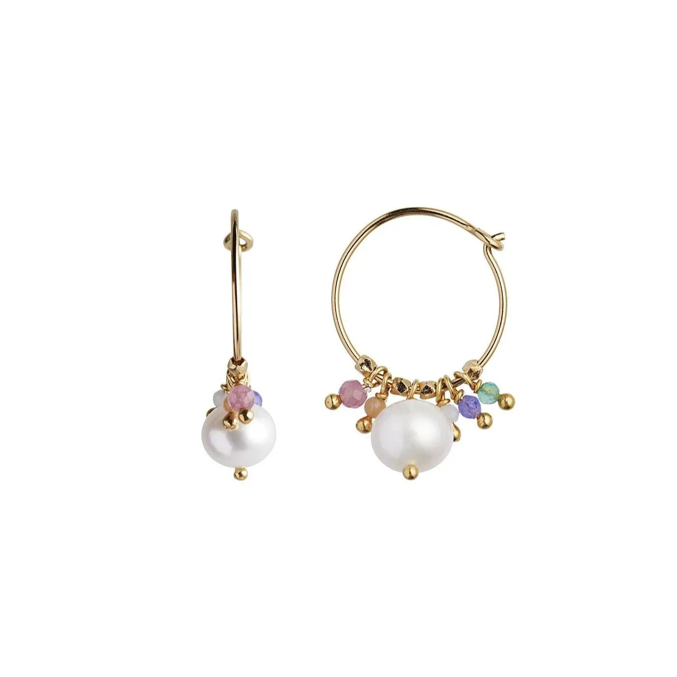Petit Hoop w. Pearl and Candy Stones Ørering - Forgyldt fra Stine A Jewelry