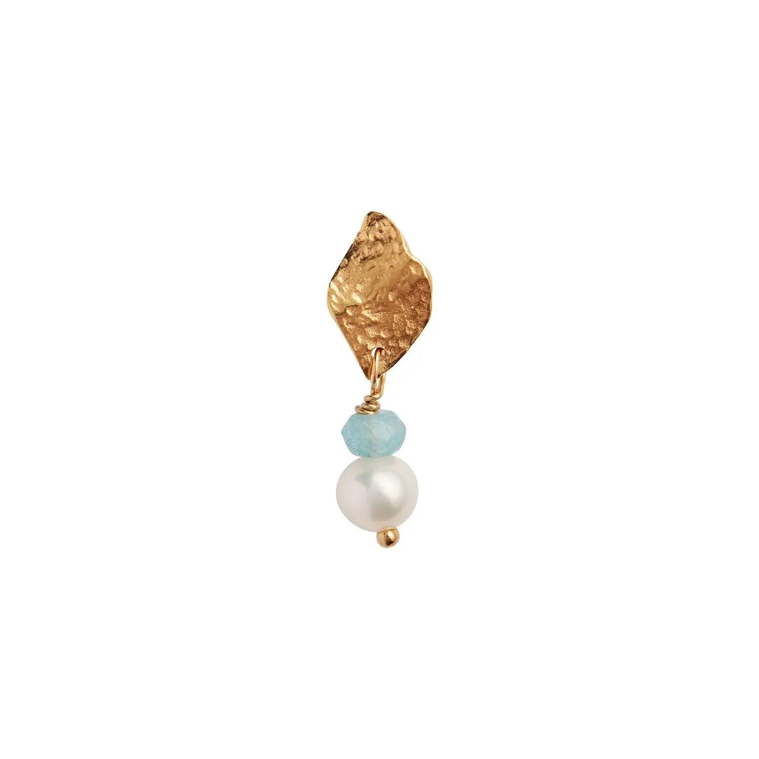 Ile De L'Amour w/Pearl & Light Blue Topaz Ørestik - Forgyldt fra Stine A Jewelry