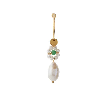 Heavenly Flower Pearl w/Green Stone Ørering - Forgyldt fra Stine A Jewelry
