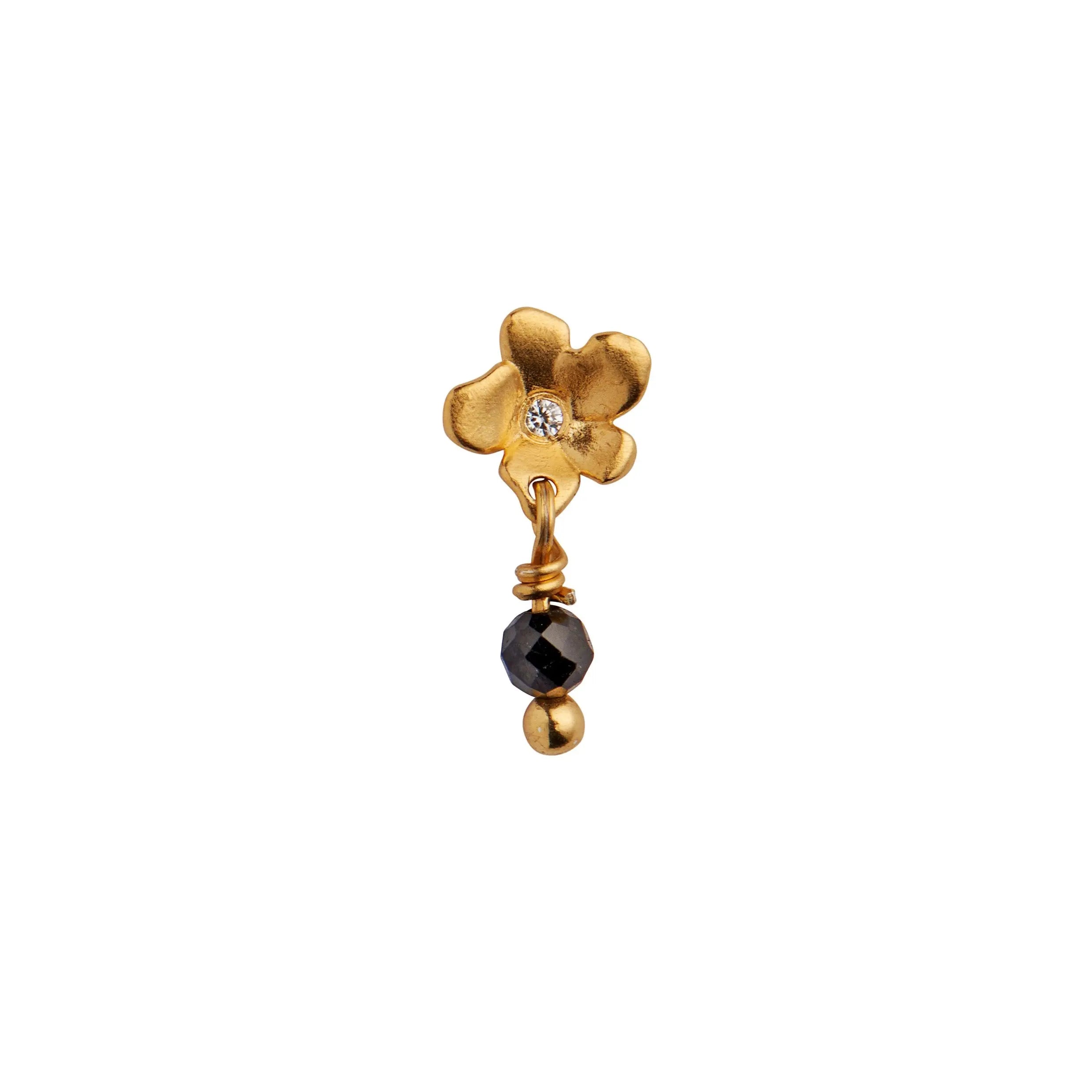 Tres petit garden flower ørering black stone - Forgyldt fra Stine A Jewelry