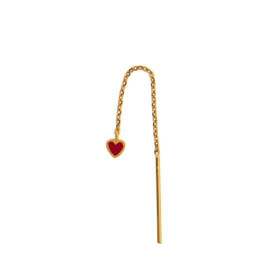 Dangling Love Heart Burgundy Enamel Ørekæde - Forgyldt