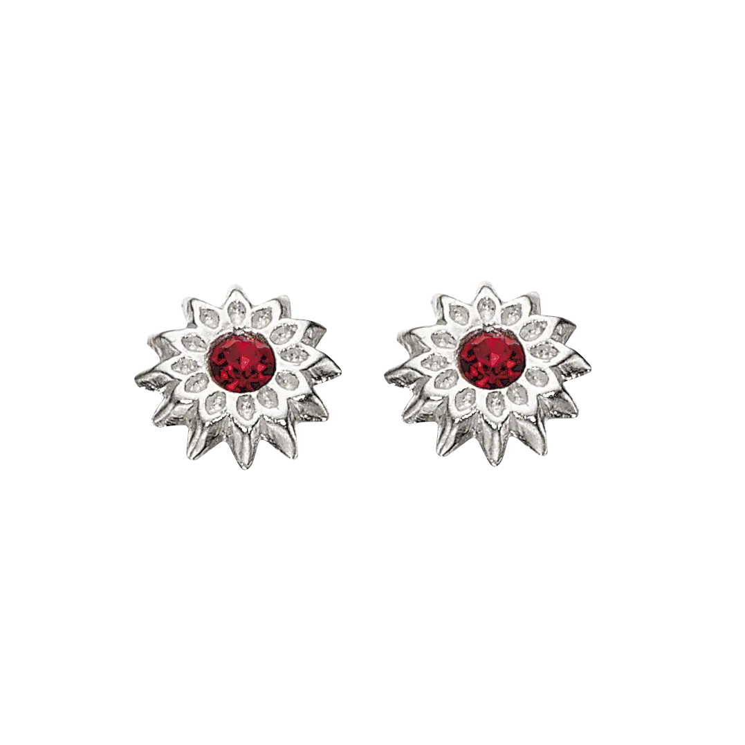 Ørepynt blomst rød zir. sølv fra Scrouples Jewellery