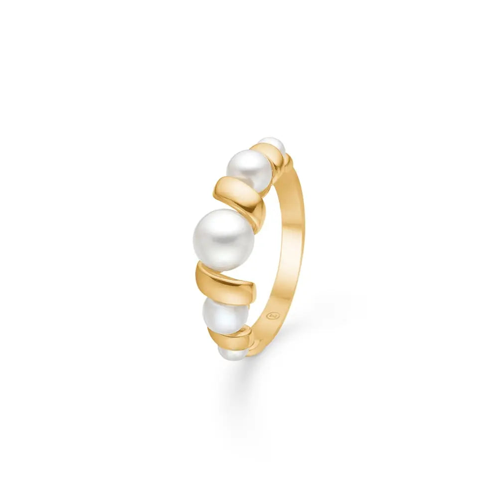 Swirl w. Pearl ring - 14 kt. Guld fra Mads Z Gold Label
