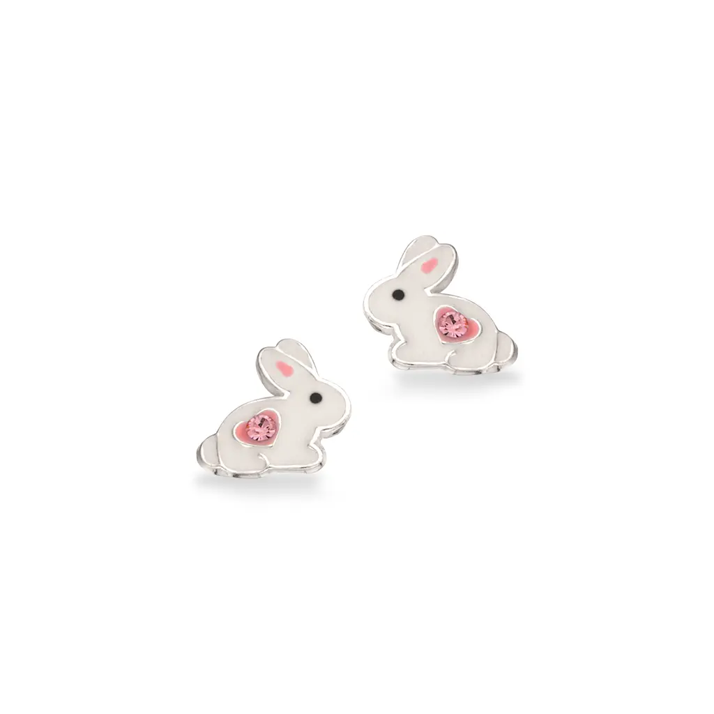 Girls øreringe hvid kanin m. pink cubic zir. sølv fra Scrouples Girls
