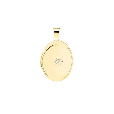 Medaljon m. kæde  0,01ct  - 14. kt. Påvalset Guld