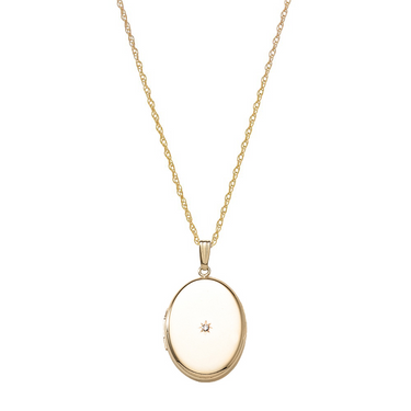 Medaljon m. kæde  0,02ct  - 14. kt. påvalset Guld