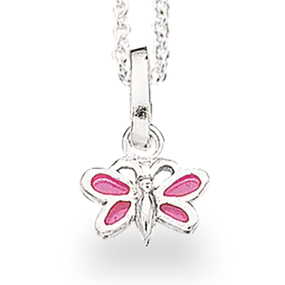 Vedhæng pink sommerfugl m. kæde - Sølv fra Scrouples Jewellery