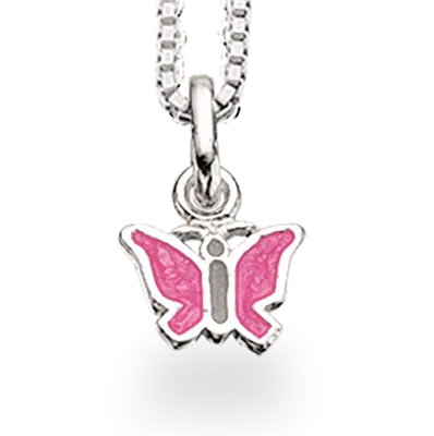 Vedhæng pink sommerfugl m. kæde - Sølv fra Scrouples Girls