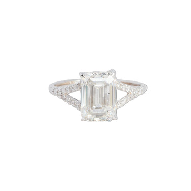 Solitaire ring emerald cut 3,16 ct. - 14 kt.  Hvidguld