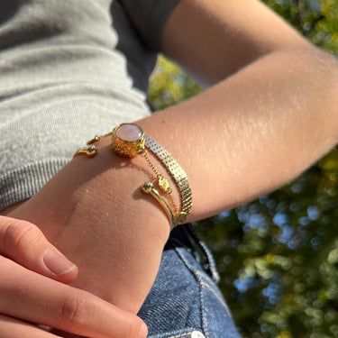 Organic Armbånd Med Rosa Quartz - Forgyldt Messing