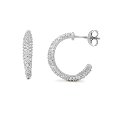 Ocean Flow Medium Sparkle Hoop - Sølv fra Bybiehl