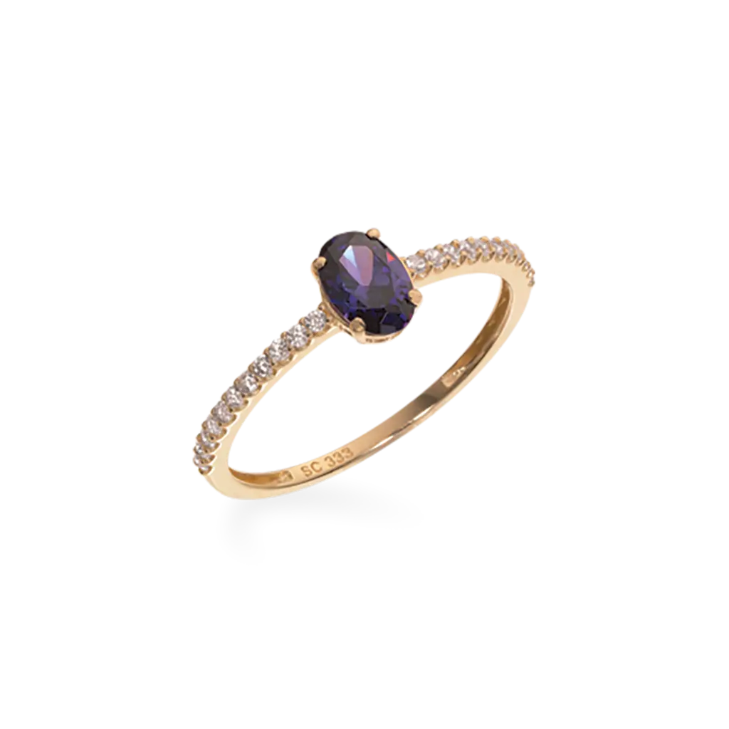 Glow ring m. lavendel og hvid cubic zirkonia - 8 kt. Guld fra Scrouples Jewellery