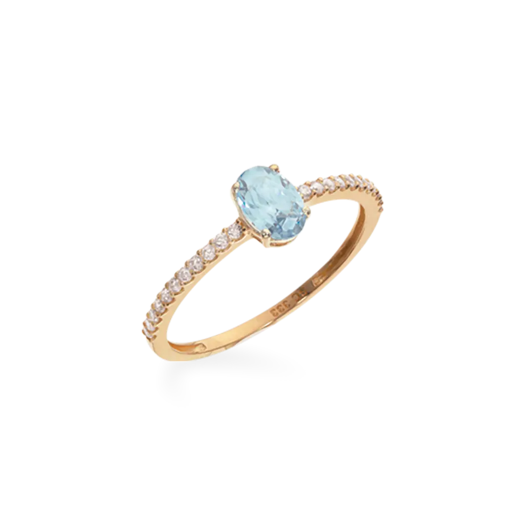 Glow ring m. aqua og hvid cubic zirkonia - 8 kt. Guld fra Scrouples Jewellery