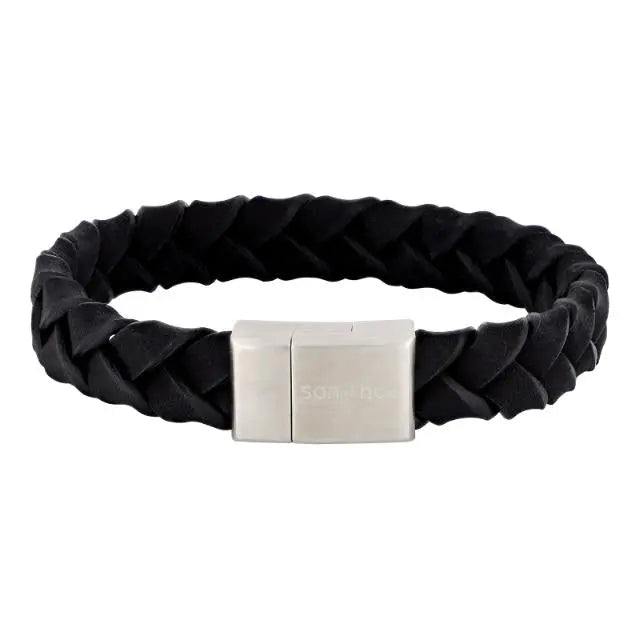 Armbånd sort kalveskind 23 cm - Stål fra Son Of Noa