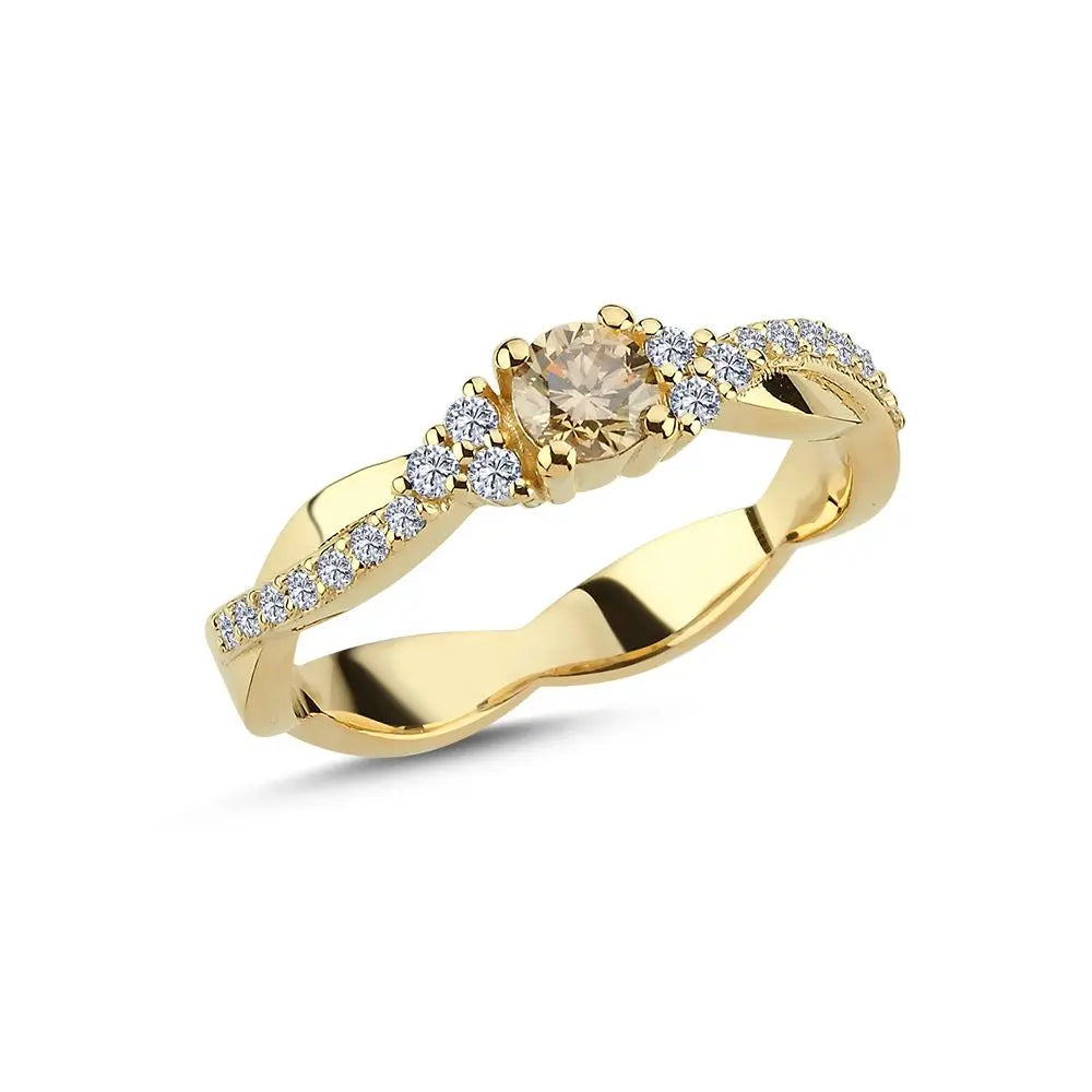 Champagne Ring m. 0,25ct. Champagne + 0,16ct. W-si - 14kt. fra Nuran