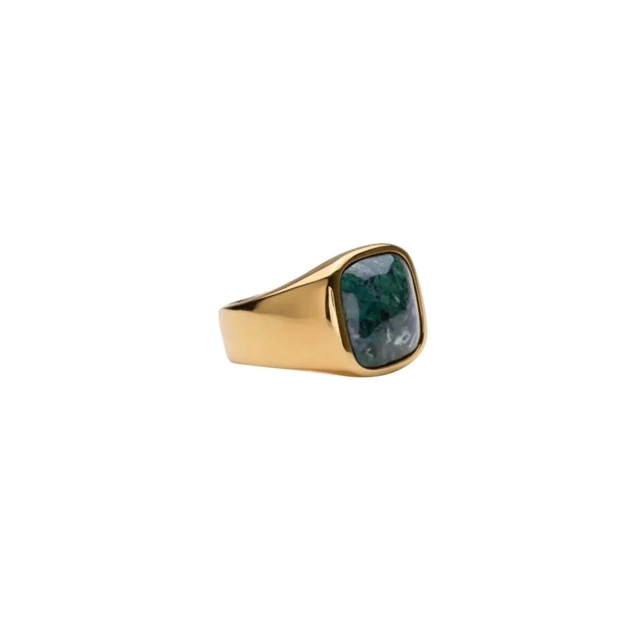 IX Cushion Signet ring - Forgyldt/green marble fra Ix Studios
