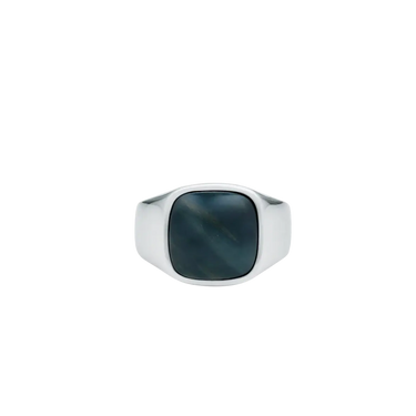 IX Cushion Signet ring - Sølv/Hawks Eye fra Ix Studios