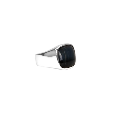 IX Cushion Signet ring - Sølv/Hawks Eye fra Ix Studios