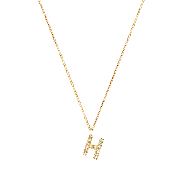 Stone Letter H Gold Necklace fra Mockberg