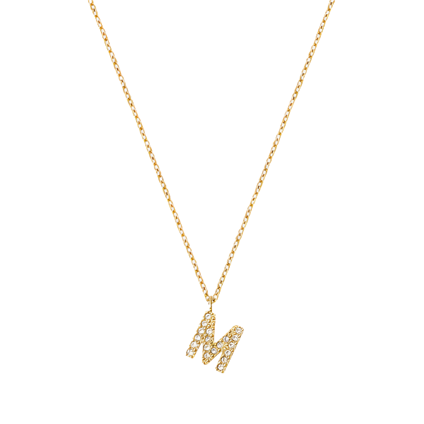 Stone Letter M Gold Necklace fra Mockberg