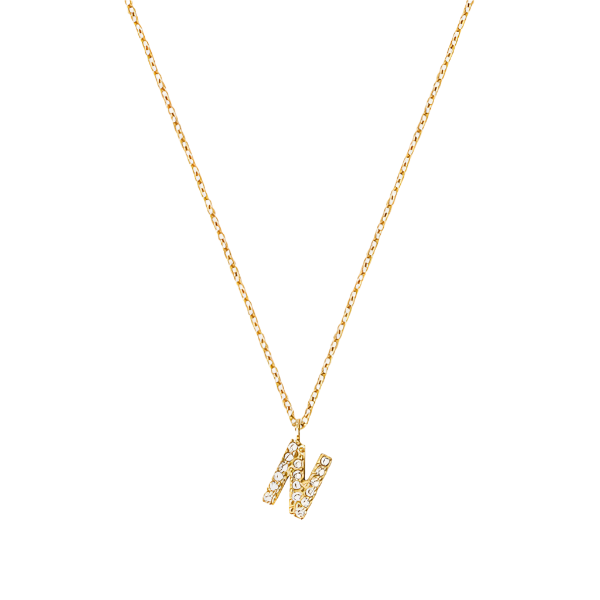 Stone Letter N Gold Necklace fra Mockberg