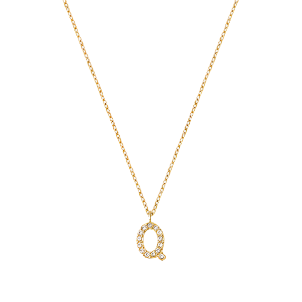 Stone Letter Q Gold Necklace fra Mockberg