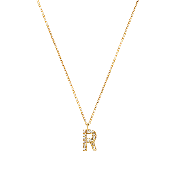 Stone Letter R Gold Necklace fra Mockberg