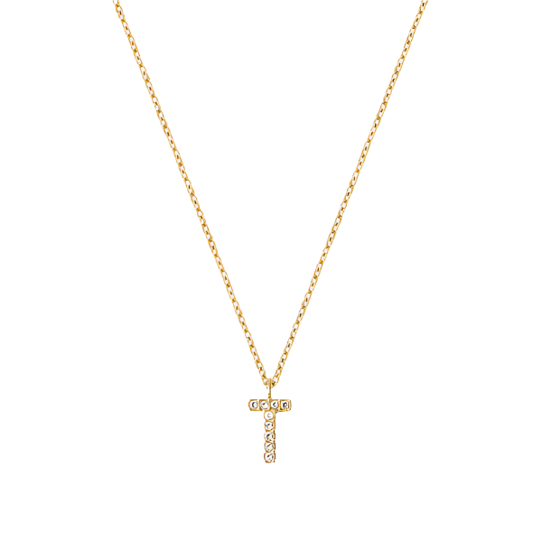 Stone Letter T Gold Necklace fra Mockberg