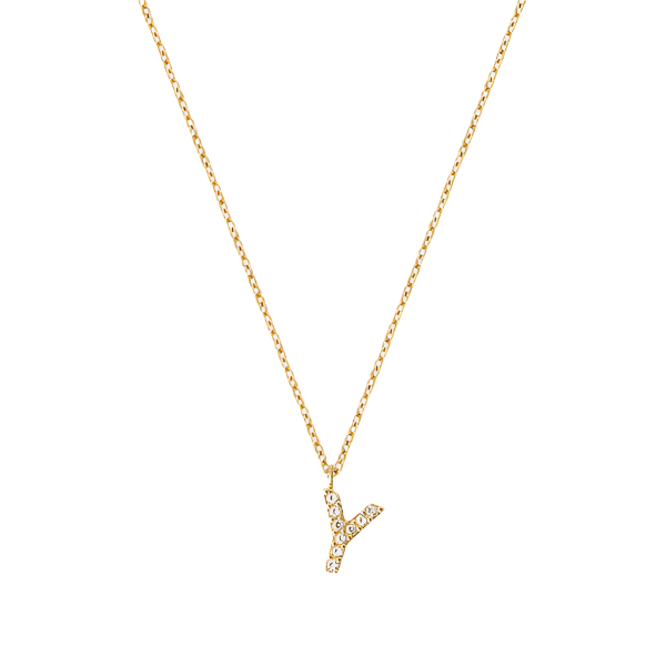 Stone Letter Y Gold Necklace fra Mockberg