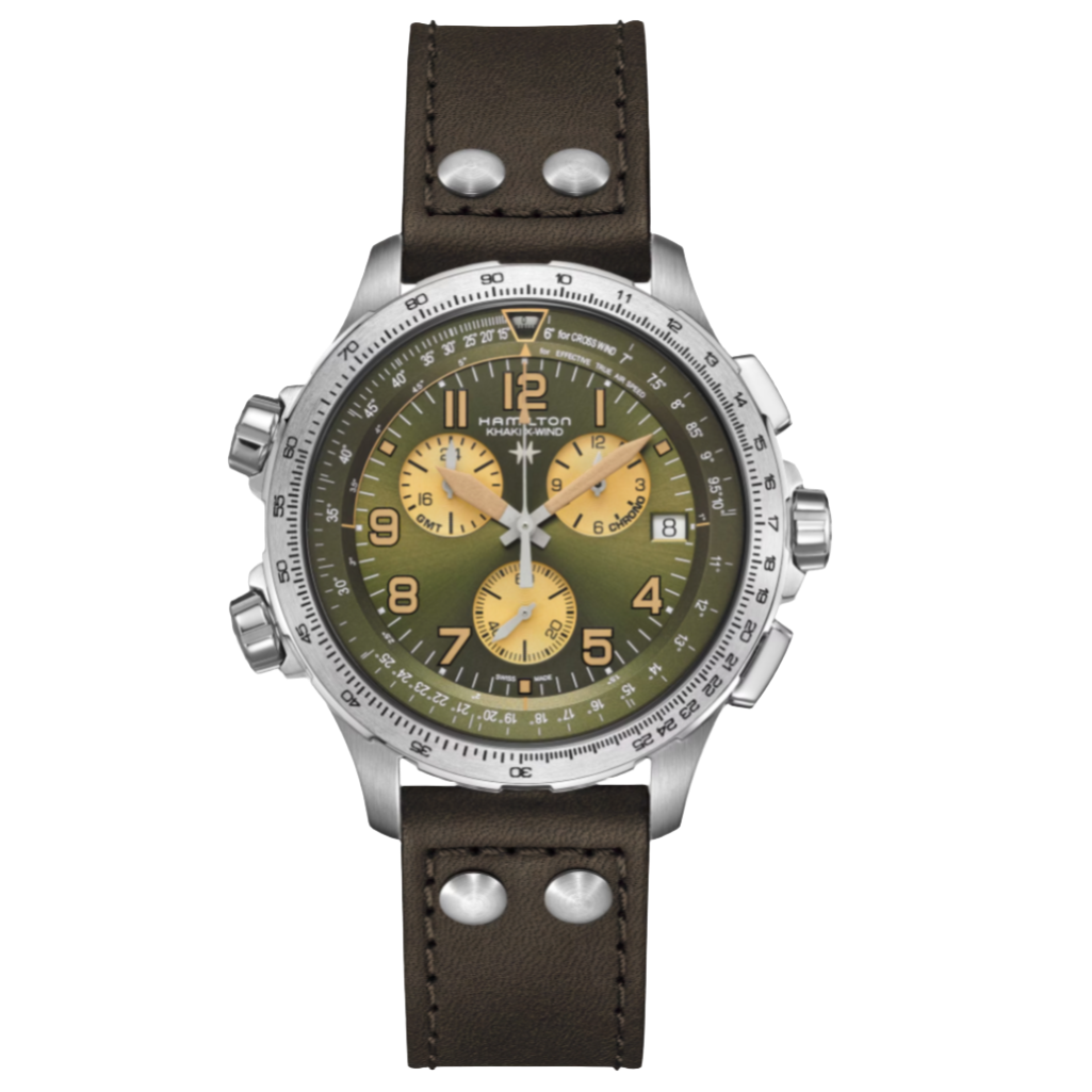 Khaki Aviation X-Wind GMT Chrono Quartz H77932560 fra Hamilton