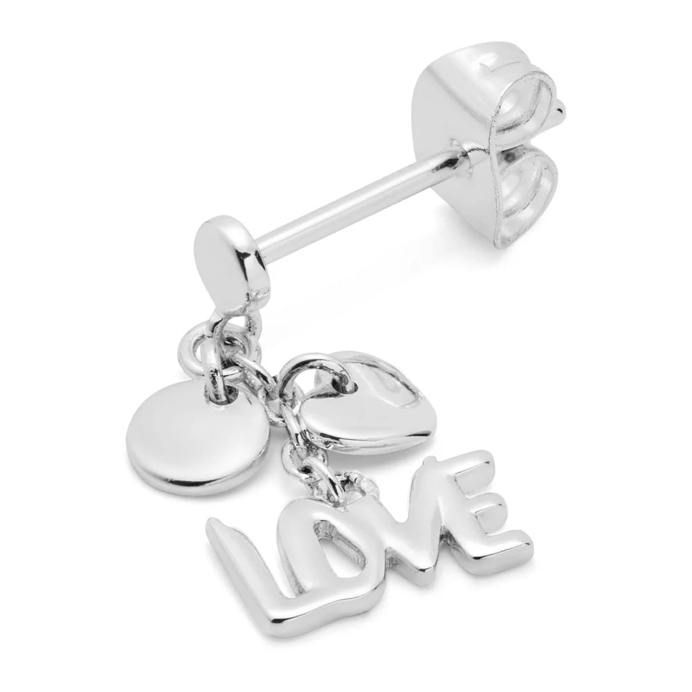 Word Love Dangling Ørering - Forsølvet Messing