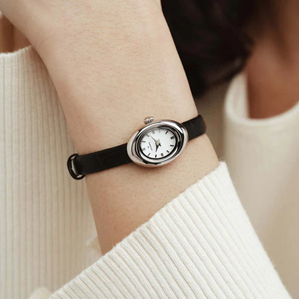 Belle Oval Petite Leather Steel MB1413