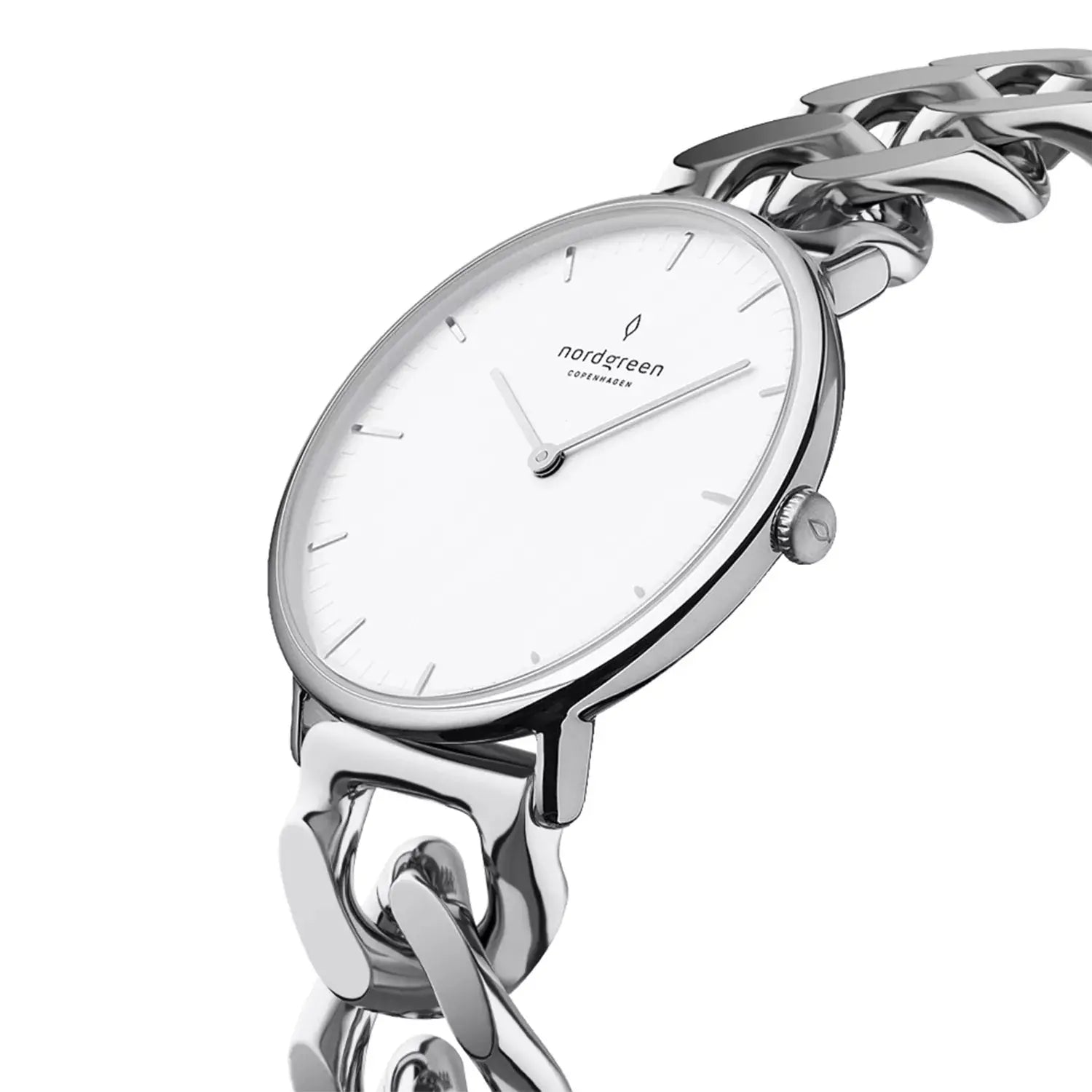 Native White Dial with Silver Chain Watch Strap fra Nordgreen