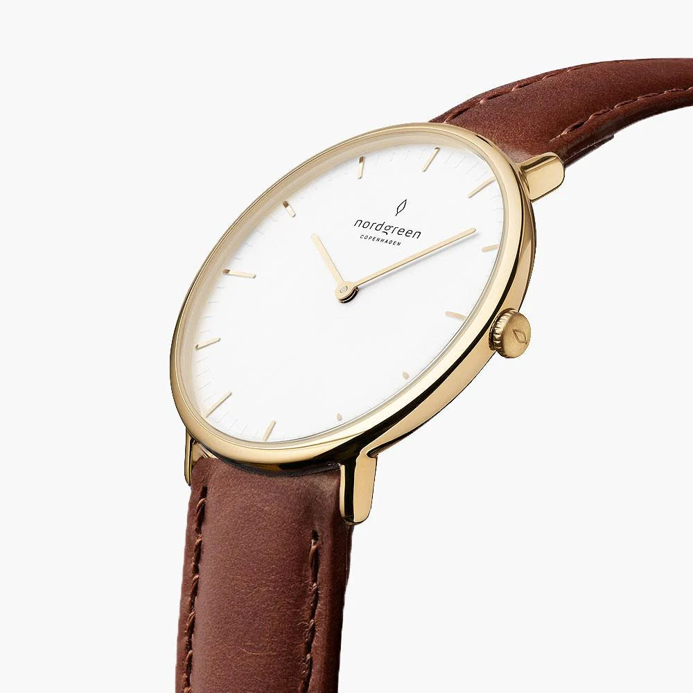 NativeR // 32mm // Gold // Leather // Brown // White