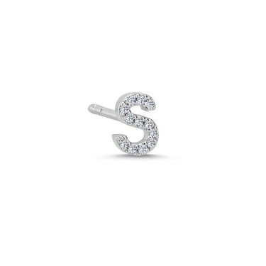 Bogstav Ørestik S m. pavé 0,048ct. W-si - 14 kt. Hvidguld