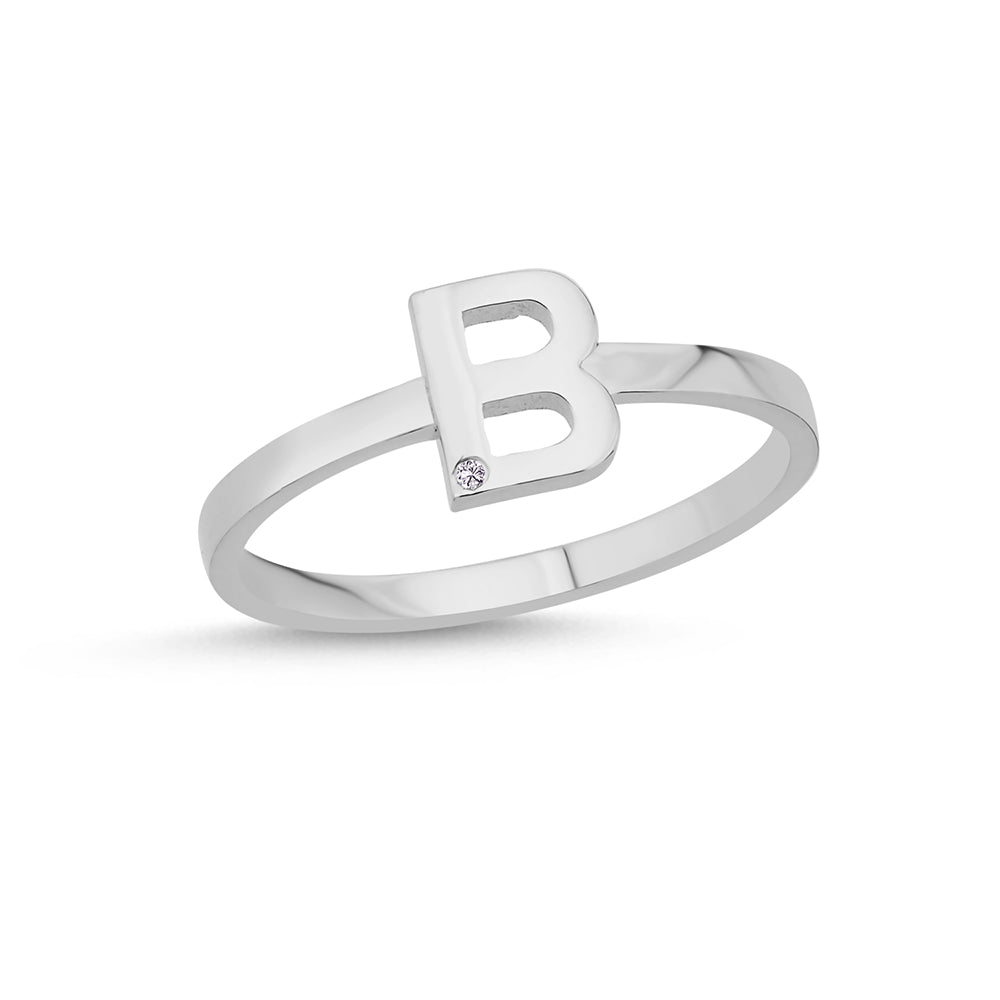 Bogstav Ring B m. 1 x 0,005ct. W-si 7mm -14kt. Hvidguld