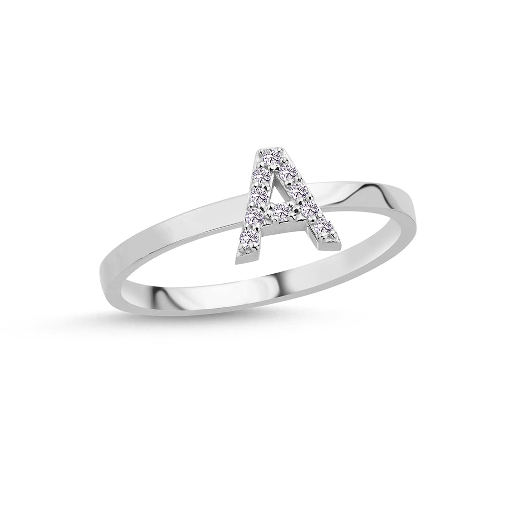 Bogstav ring A m Pavé 10 x 0,005ct. W-si 7mm - 14kt. Hvidgu