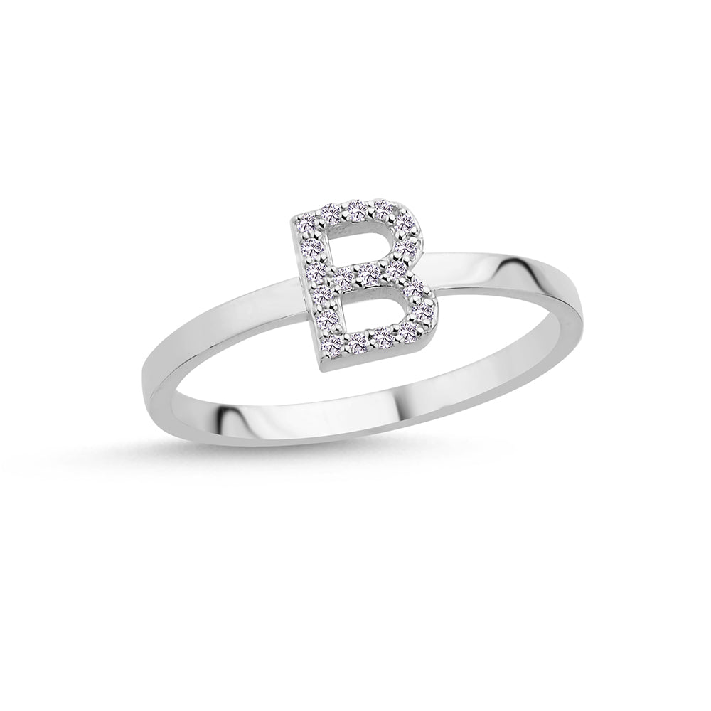 Bogstav ring B m Pavé 19 x 0,005ct. W-si 7mm - 14kt. Hvidgu