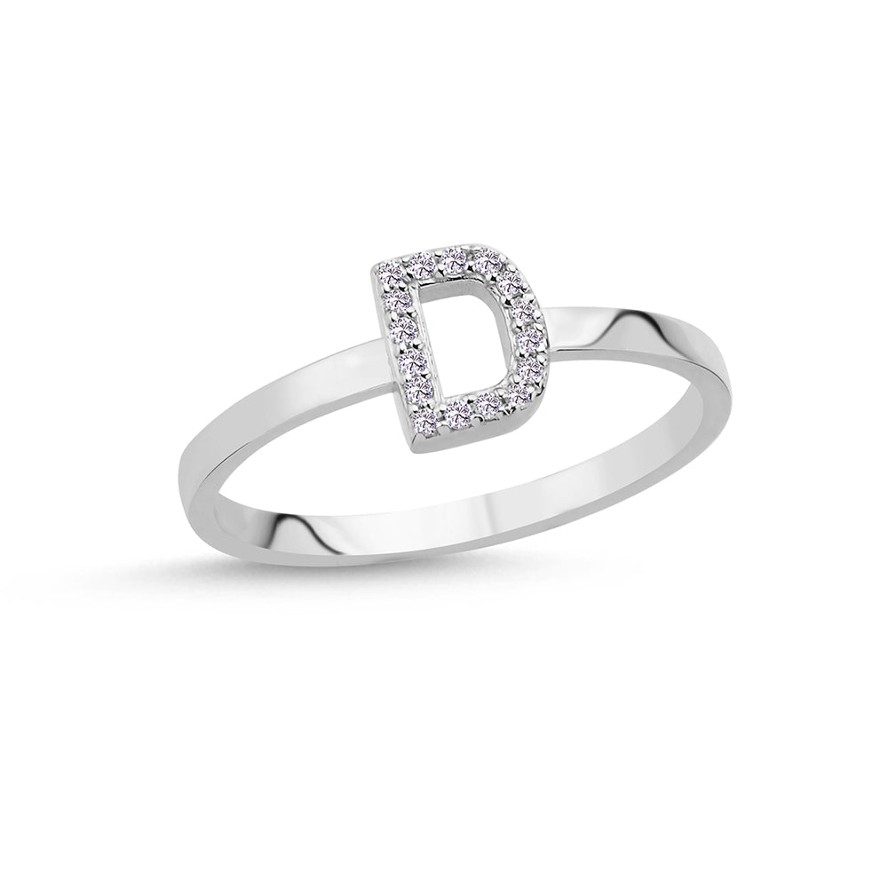 Bogstav ring D m Pavé 16 x 0,005ct. W-si 7mm - 14kt. Hvidgu