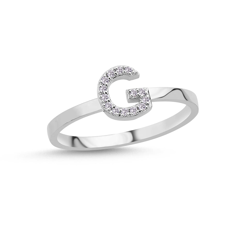 Bogstav ring G m Pavé 14 x 0,005ct. W-si 7mm - 14kt. Hvidgu