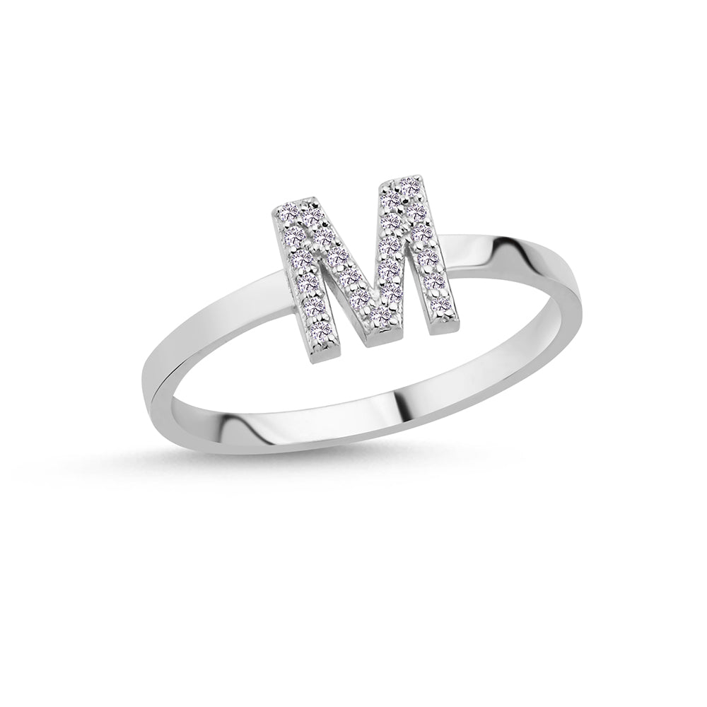 Bogstav ring M m Pavé 23 x 0,005ct. W-si 7mm - 14kt. Hvidgu