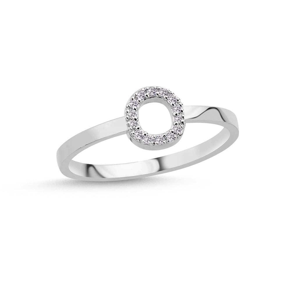 Bogstav ring O m Pavé 14 x 0,005ct. W-si 7mm - 14kt. Hvidgu