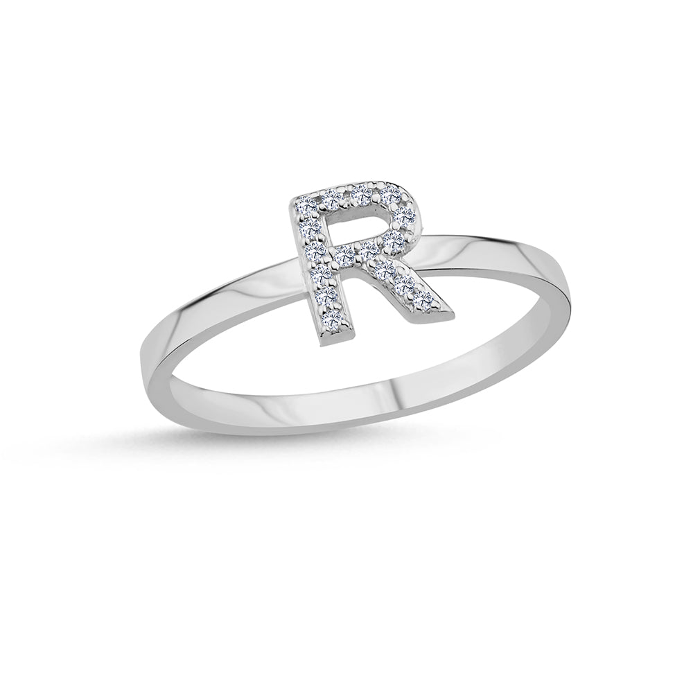 Bogstav ring R m Pavé 16 x 0,005ct. W-si 7mm - 14kt. Hvidgu