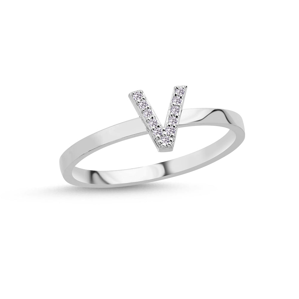 Bogstav ring V m Pavé 11 x 0,005ct. W-si 7mm - 14kt. Hvidgu