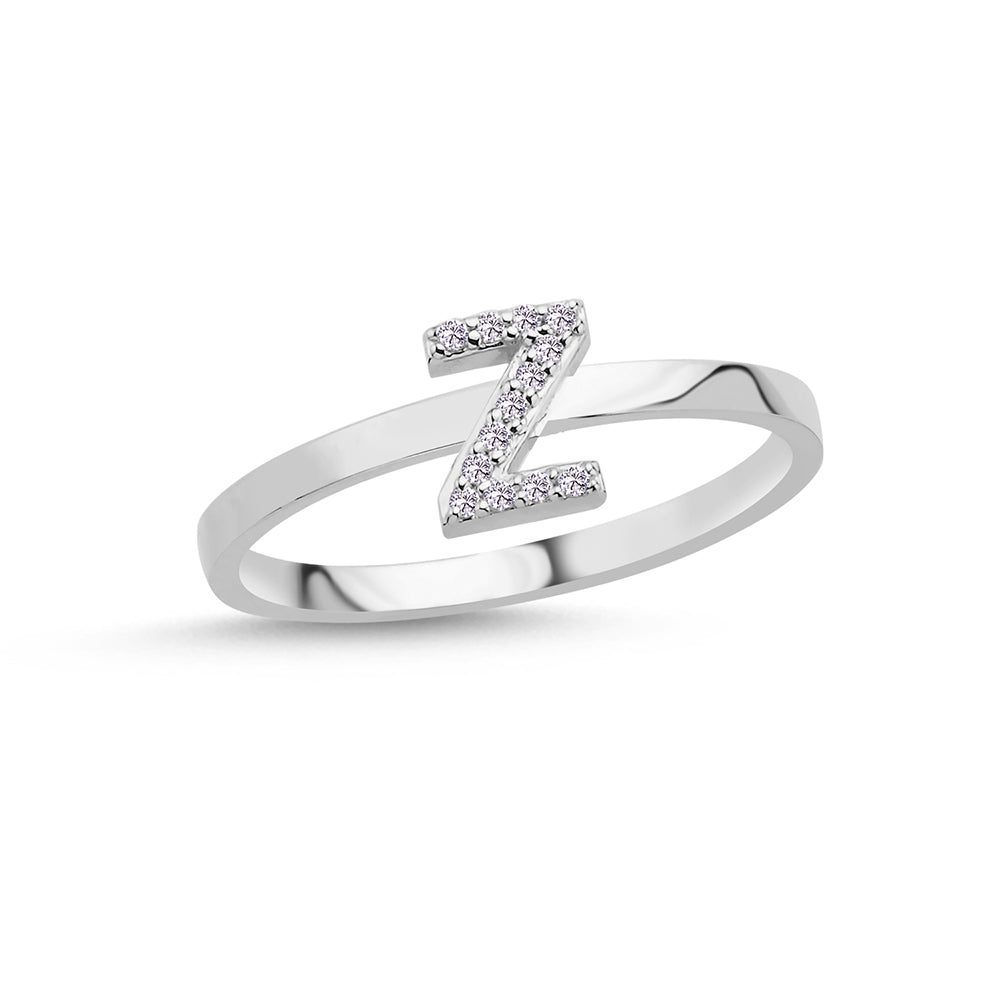 Bogstav ring Z m Pavé 13 x 0,005ct. W-si 7mm - 14kt. Hvidgu