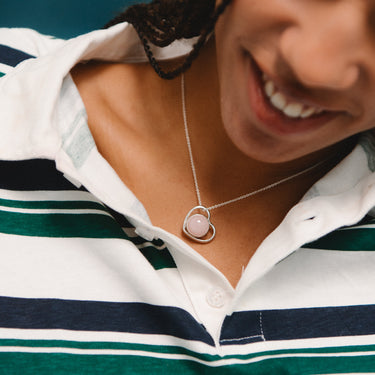 Heart Charm Med Rosa Quartz - Stål