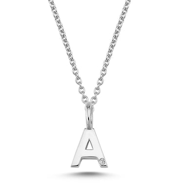 Bogstavvedhæng A m. 1x0,005 ct. W/SI 6,5 mm. - 14 kt. Hvidgu