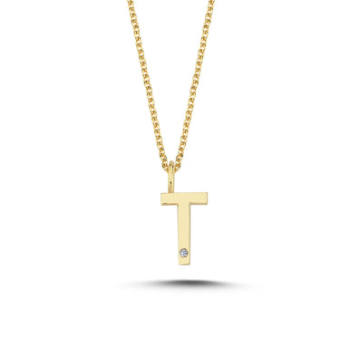 Bogstavvedhæng T m/ 1 x 0,005ct. W-si 9,5mm - 14kt. Hvidguld